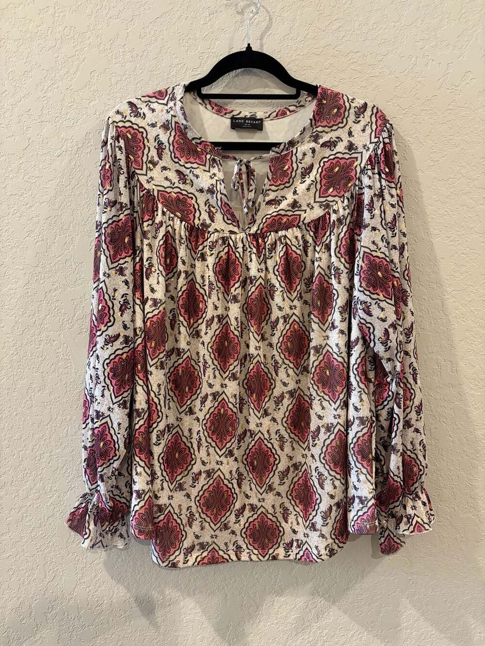 Lane Bryant Long Sleeve Paisley Print Zen Neck Swing Top